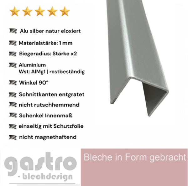 U-Profil aus Aluminium silber natur eloxiert